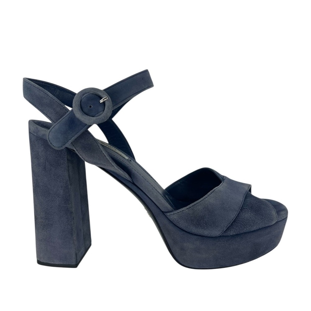 Prada Suede Crisscross Platform Sandals in Blue Size 40.5 - Picture 6 of 16